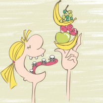 Tecknat barn som äter frukt