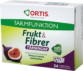 Frukt och fibrer finns som tuggtärningar eller tabletter