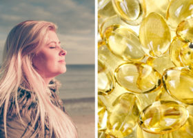 kvinna solar d-vitaminkapslar