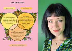 2 bilder: Illustration om självmedkänsla + illustratören Matilda Heindow