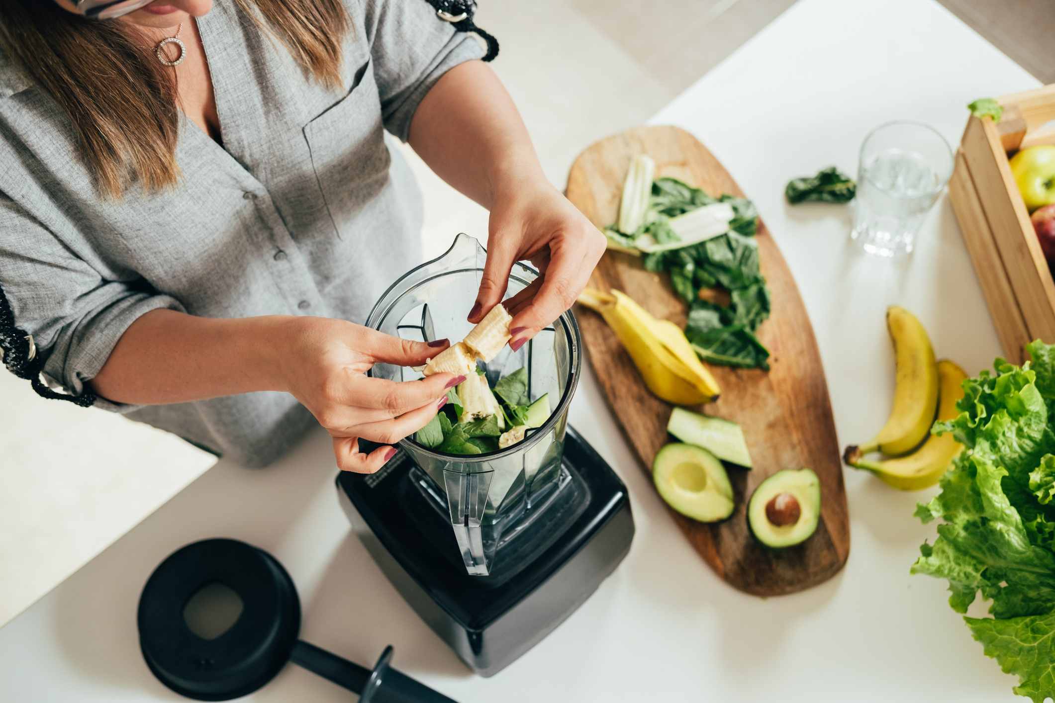 Healthy eating concept, ingredients for smoothies on the table, top view